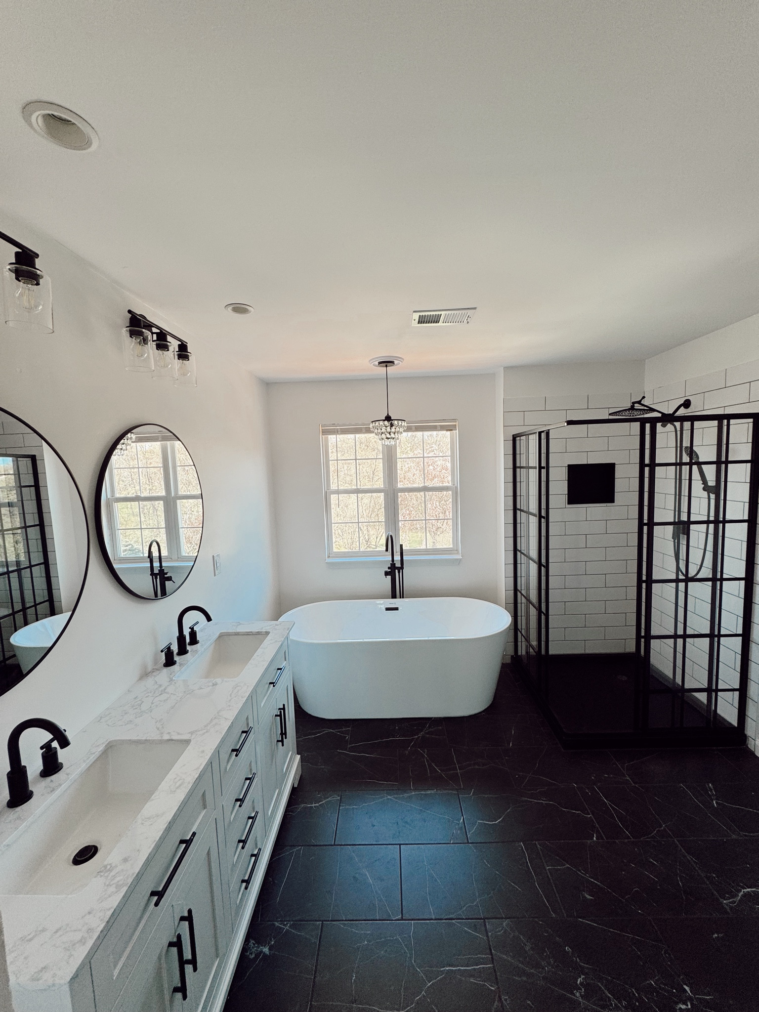 Bathroom remodel 🖤🤍 
One of our most overdue since we moved in here!

#transformation #bathroomtransformation #bathroomremodel #masterbathroom #masterbathroomremodel #interiordesign #aesthetic #homeimprovement 

#LTKhome #LTKstyletip