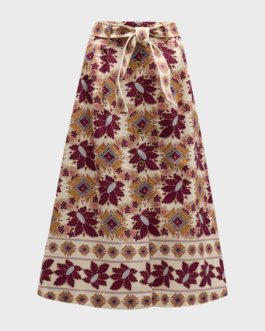 Cara Cara Oslo Floral Tie-Belt Midi Skirt with Pockets | Neiman Marcus