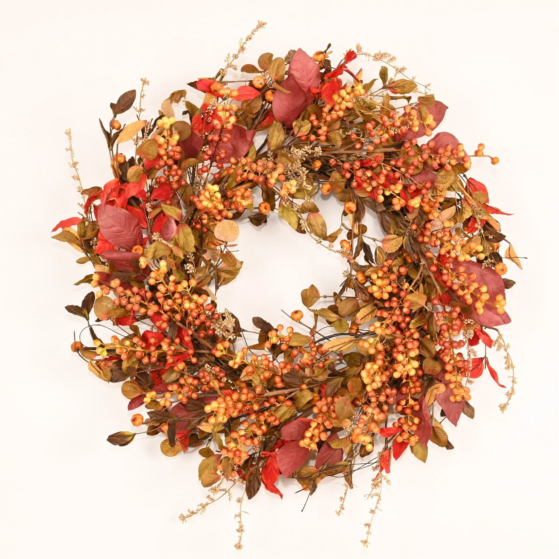 Artificial Farmhouse Blossom Cluster Foliage Berry Thanksgiving Fall Wreath For Front Door | Joss & Main