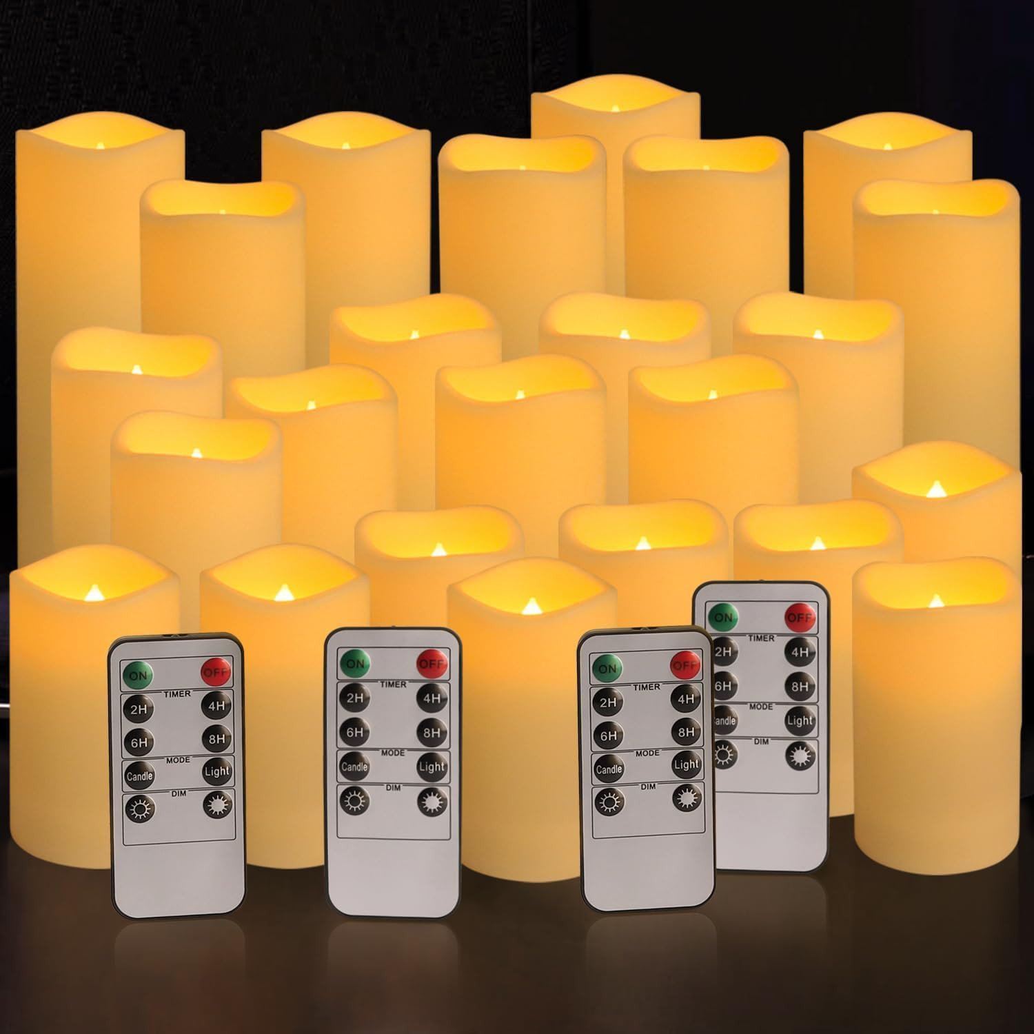 YOROXRG Set of 24 Waterproof Outdoor Flameless Candles, LED Candles with 4 Remote and Timer,(H 4" 5" 6" x D 2.2"),for Christmas,Halloween,Wedding,Festival | Amazon (US)