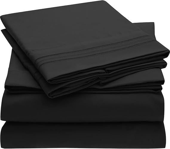 Mellanni Black Sheets King Size - Hotel Luxury 1800 Bedding Sheets & Pillowcases - Extra Soft Coo... | Amazon (US)