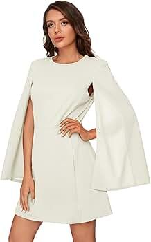 SheIn Women's Elegant Cloak Sleeve Mini Cape Dress Plain with Pocket | Amazon (US)