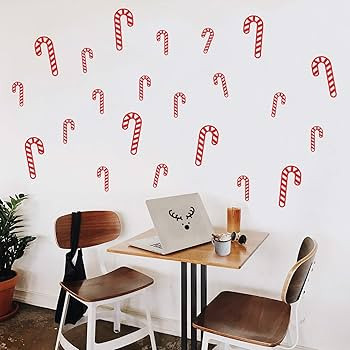 Set of 22 Vinyl Wall Art Decal - Candy Cane Pattern - from 6" x 2.5" Each - Holiday Season Trendy... | Amazon (US)