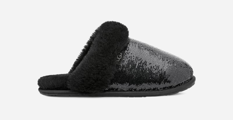 UGG® Women's Scuffette II Mirror Ball Sheepskin/Suede/Sequin Slippers in Black, Size 11 | UGG (US)