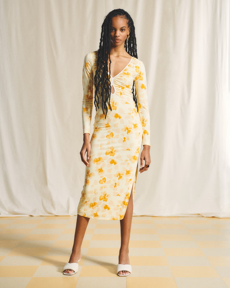 Long-Sleeve Keyhole Knit Midi Dress | Abercrombie & Fitch (US)