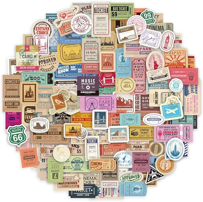 Prstincol 300 Pcs Vintage Travel Stickers Ticket Stickers for Journaling,Luggage Sticker Stub Vin... | Amazon (US)