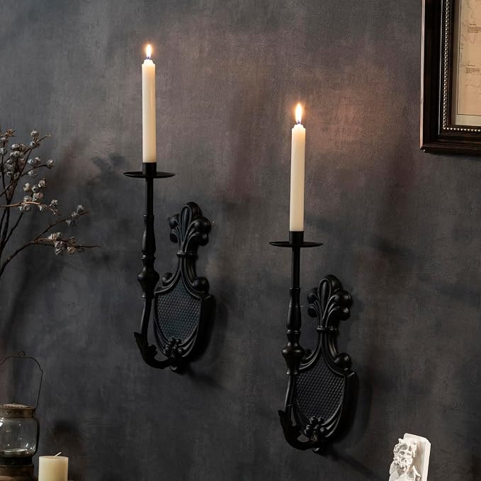 Gothic Wall Sconce Candle Holder for Taper Candles (Set of 2) Black Victorian Wall Decor for Livi... | Amazon (US)