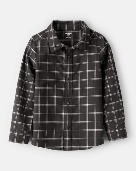 Boys Plaid Cotton Long-Sleeve Button-Down Shirt - Black | Carter's Inc