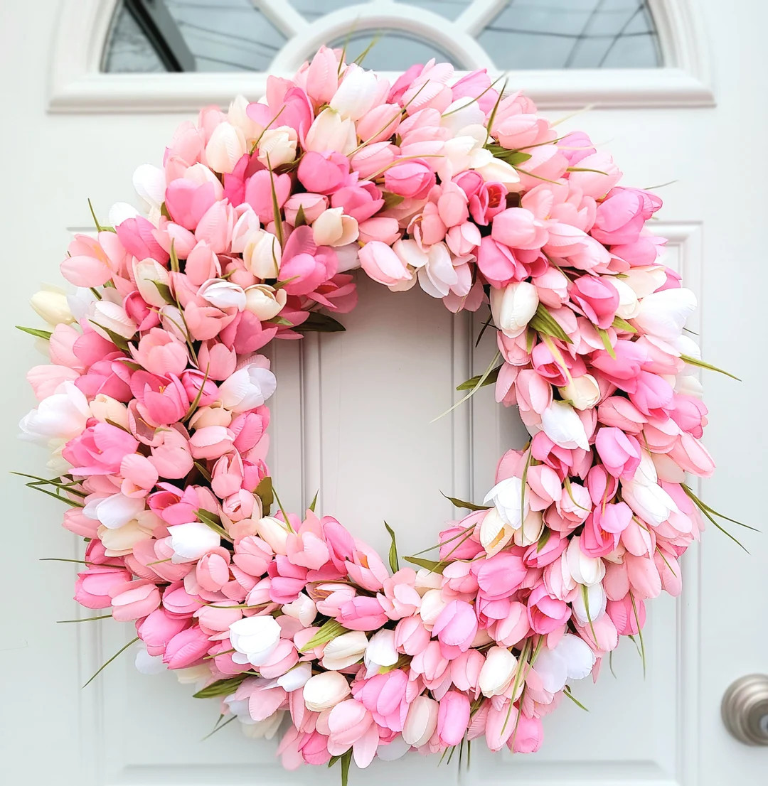 Pink Tulip Wreath, Spring Wreath, Year Round Door Wreath, Tulip Decor for Home, Mother's Day Gift | Etsy (US)