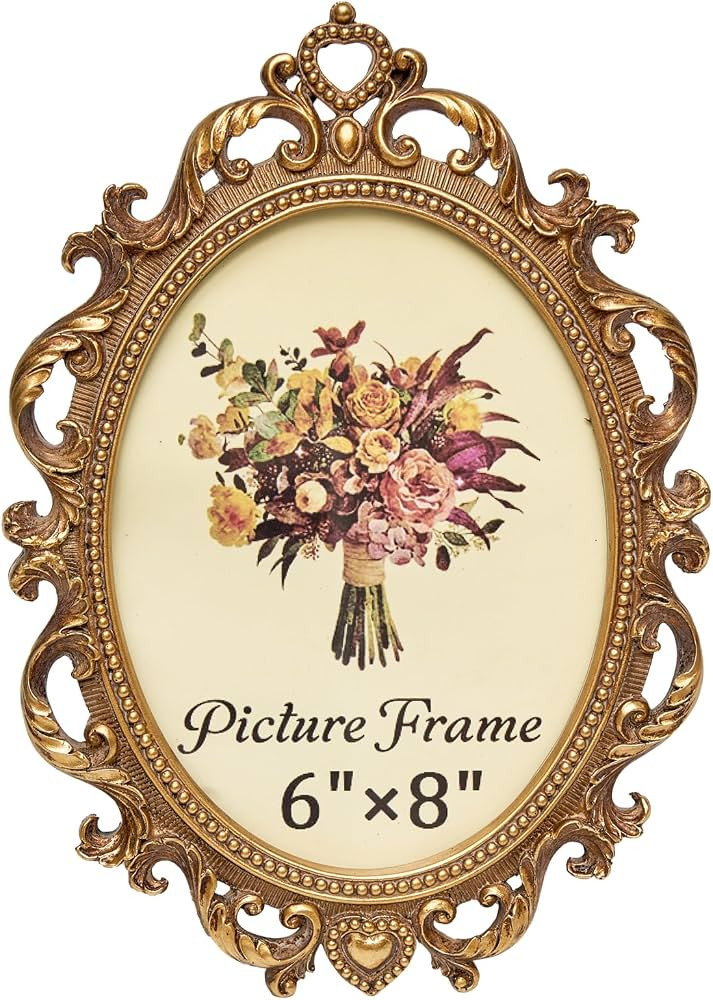 JANDERART 6x8 Vintage Oval Picture Frame, Antique Ornate Photo Frame, Gold | Amazon (US)