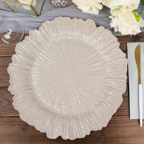 Efavormart 6 Pack 13" Round Taupe Plastic Reef Charger Plates Ruffled Rim Dinner Charger Plates F... | Amazon (US)