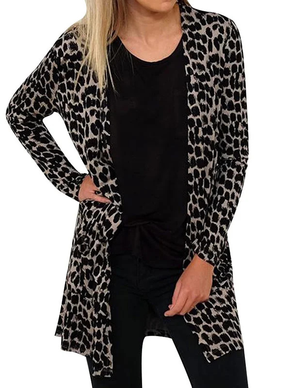 Nlife Women's Black Leopard Printed Long Sleeve Cardigan | Walmart (US)