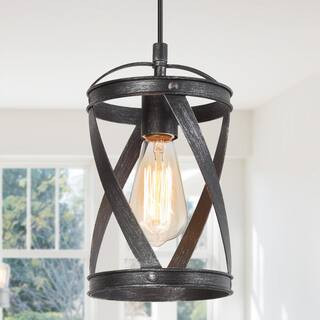 LNC Brushed Black Industrial Drum Island Pendant Light Modern Open Cage 1-Light Kitchen Bar Adjus... | The Home Depot