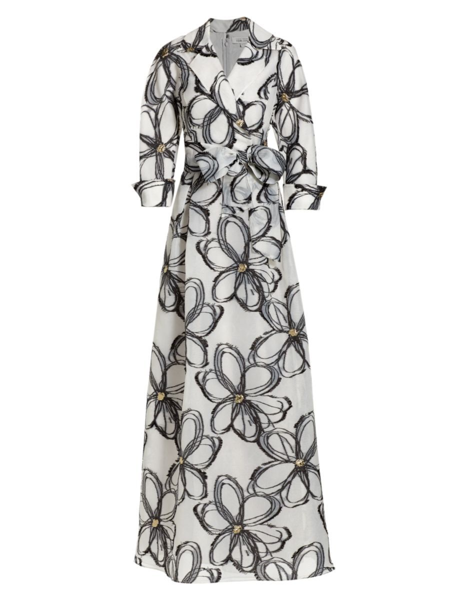 Abstract-Print Embellished Organza Tie-Waist Gown | Saks Fifth Avenue