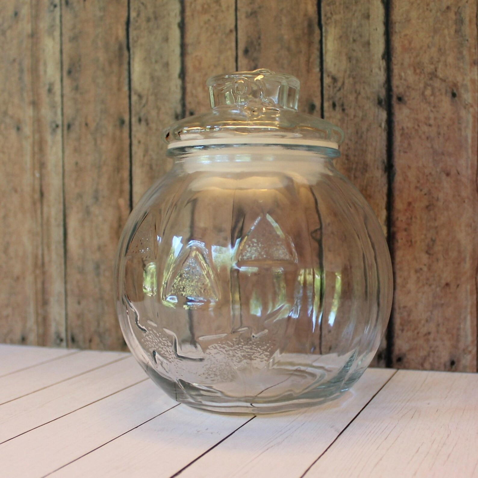 Vintage Clear Glass Libbey Pumpkin Jack O Lantern Canister Jar Candy Bowl Dish With Lid Halloween... | Etsy (US)