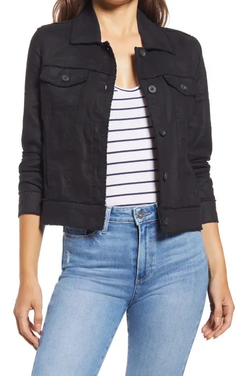 Tommy Bahama Two Palms Linen Raw Edge Jacket in Black at Nordstrom, Size Large | Nordstrom