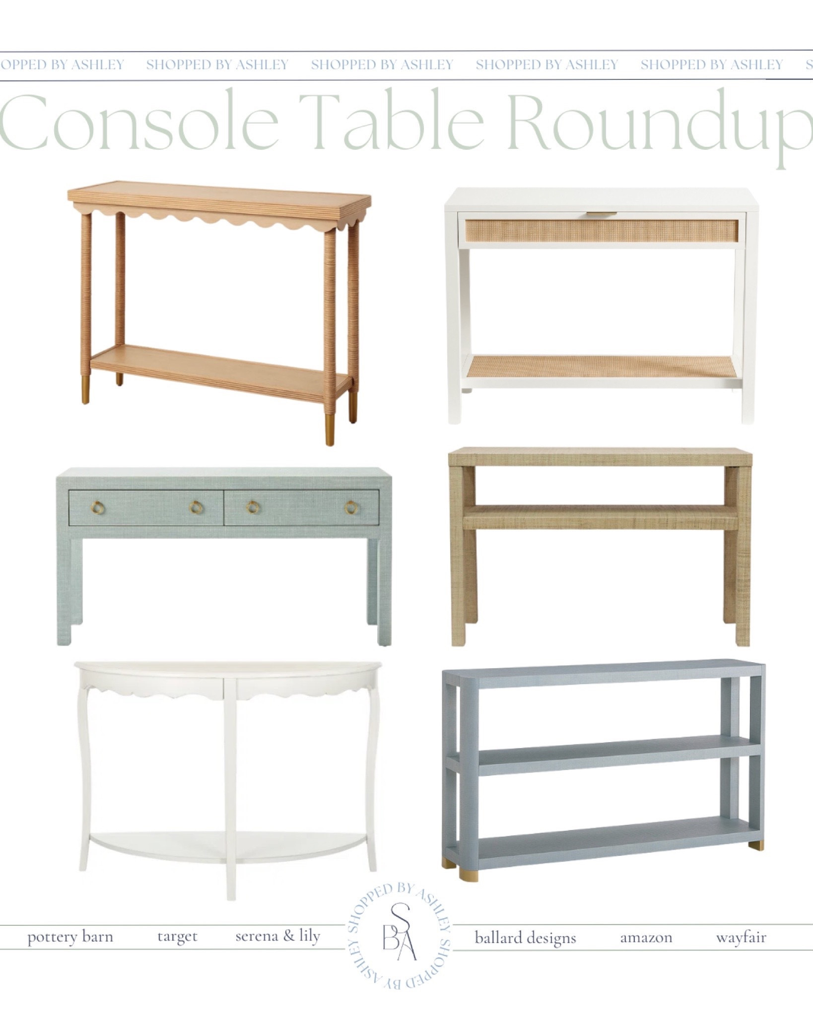 Some of my favorite coastal console tables! Several are on sale & more are linked! 

Coastal home, coastal furniture, living room furniture, entryway furniture, Ballard designs console, pottery barn console, Amazon furniture, Amazon home, wayfair furniture, Serena and lily console 

#LTKhome #LTKstyletip #LTKsalealert