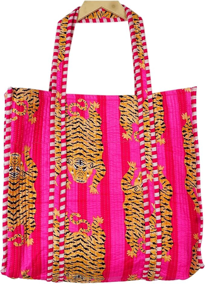 Quilted Cotton Hand printed Reversible Large multicolor cotton Tote Bag,Indian Handmade Block Pri... | Amazon (US)