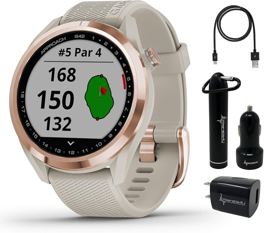 Garmin Approach S42 Premium GPS Golf Watch, Rose Gold with Light Sand Silicone Band and Wearable4... | Amazon (US)