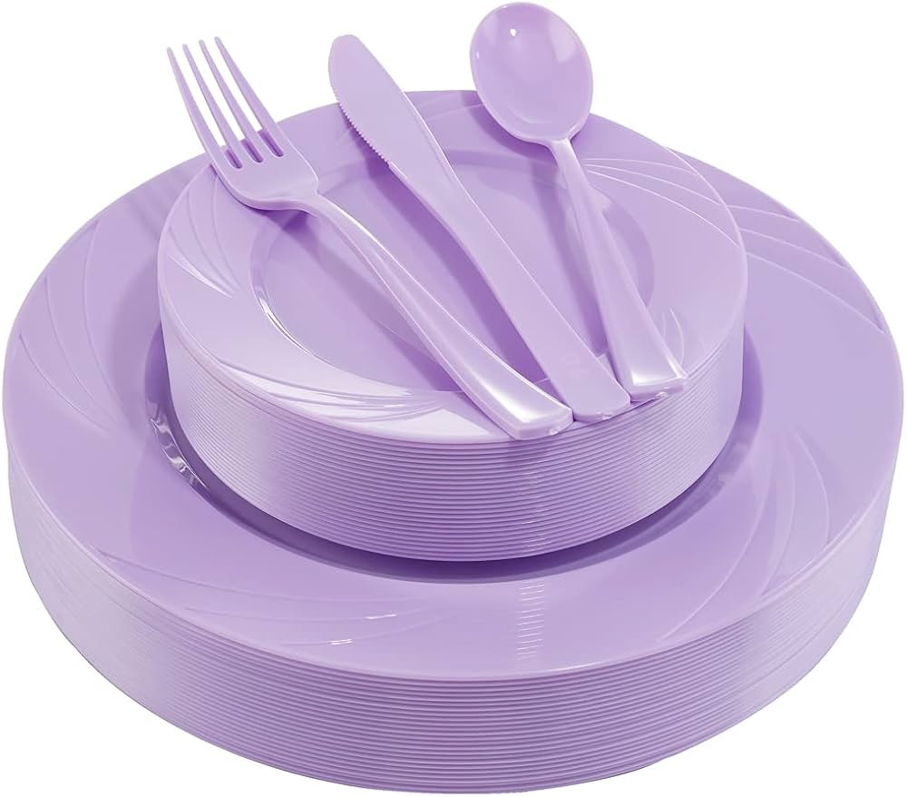 YOUBET 125PCS Purple Plastic Plates - Lavender Plates - Purple Plastic Silverware - Include 25 Di... | Amazon (US)