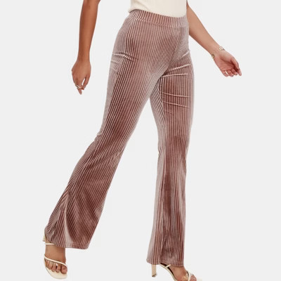 Knit & Lounge Women’s Ribbed Velvet Flare Pants High Waist Elastic Stretch Pull-On- Small ,Mauve | Target