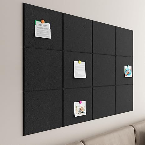Large Cork Boards for Walls – 48" x 36" Self Adhesive Felt Wall Tiles, Ideal for Office Black B... | Amazon (US)