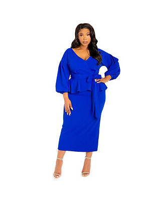 Plus Size Off Shoulder Peplum Midi Dress | Macy's