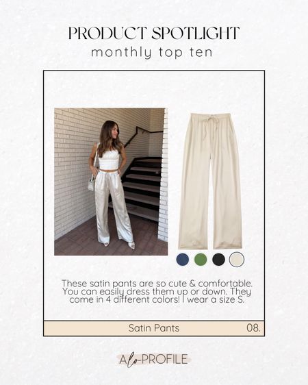 These satin pants are so chic & comfortable! They can easily be dressed up or down. I’m wearing a size S in them. They come in a total of 4 colors. 