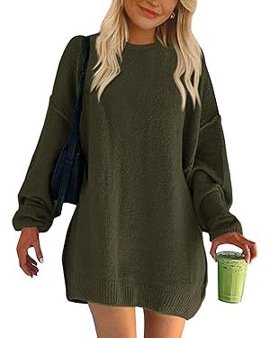 BTFBM 2023 Womens Sweaters Casual Crewneck Long Sleeve Oversized Sweater Dress Fall Winter Loose ... | Amazon (US)