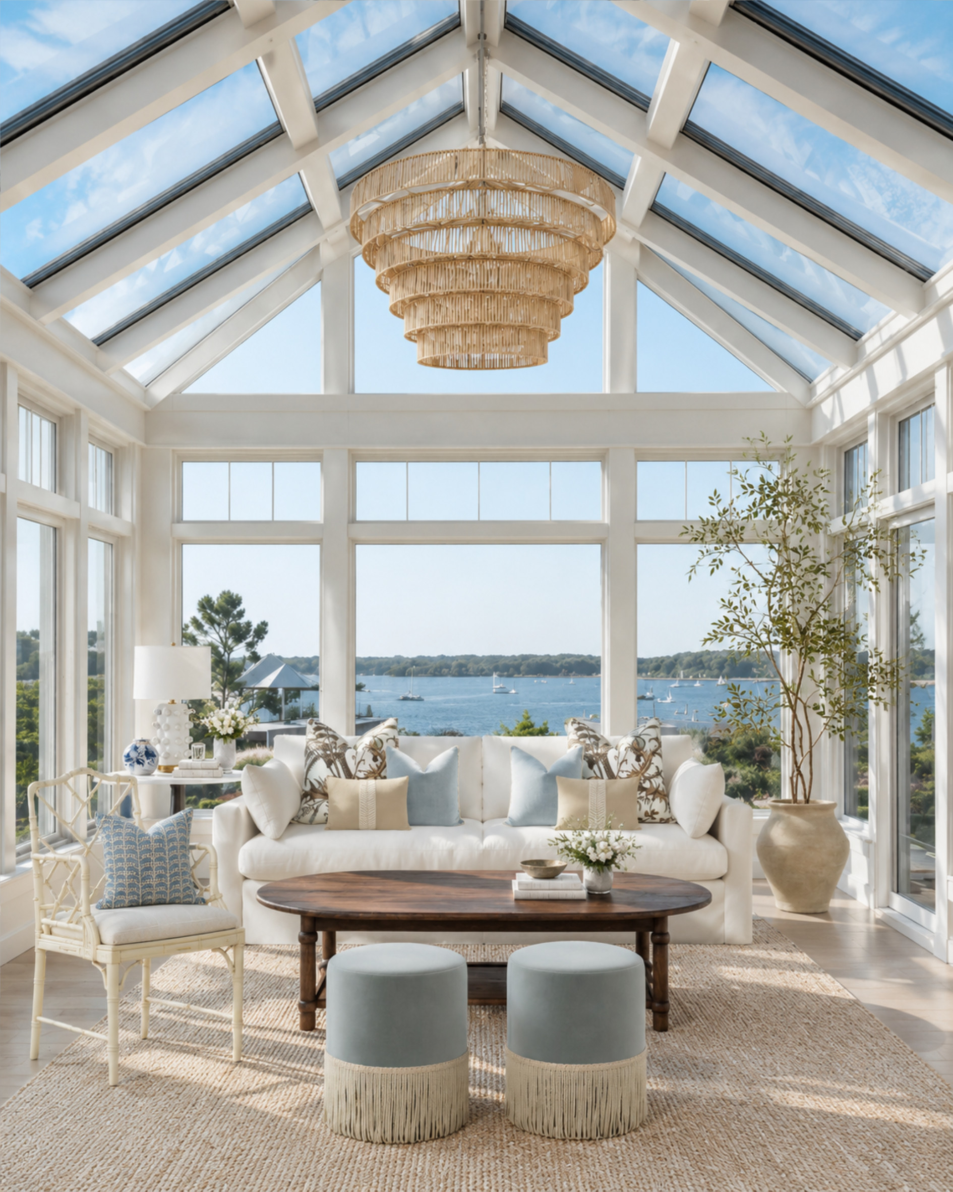 This is the kind of room that makes you want to drink your coffee slowly and pretend your inbox doesn’t exist.

Soft seating, natural textures, pale blue accents, and a view that does most of the work. Everything feels calm, but still pulled together — which is exactly the goal for a sunroom, sitting room, or any space where you want to actually relax.

This post contains affiliate links, and I may earn a small commission from purchases at no additional cost to you. 

 #LTKSeasonal #LTKHome