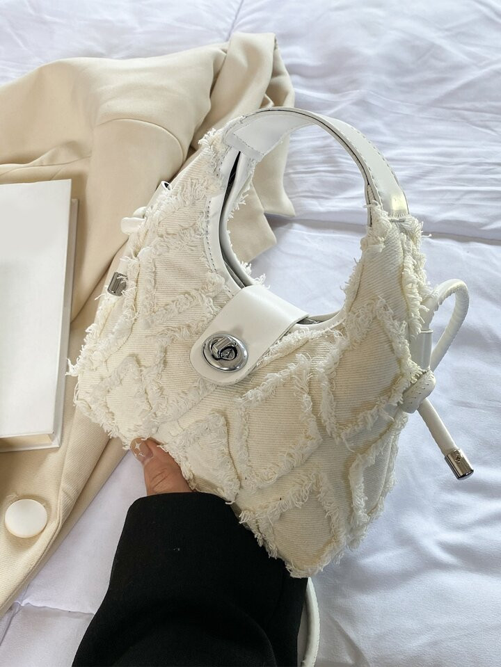 Leichte, Business Casual Mini Raw Trim Twist Lock Hobo Bag für Teenager, Mädchen, Frauen, Stude... | SHEIN