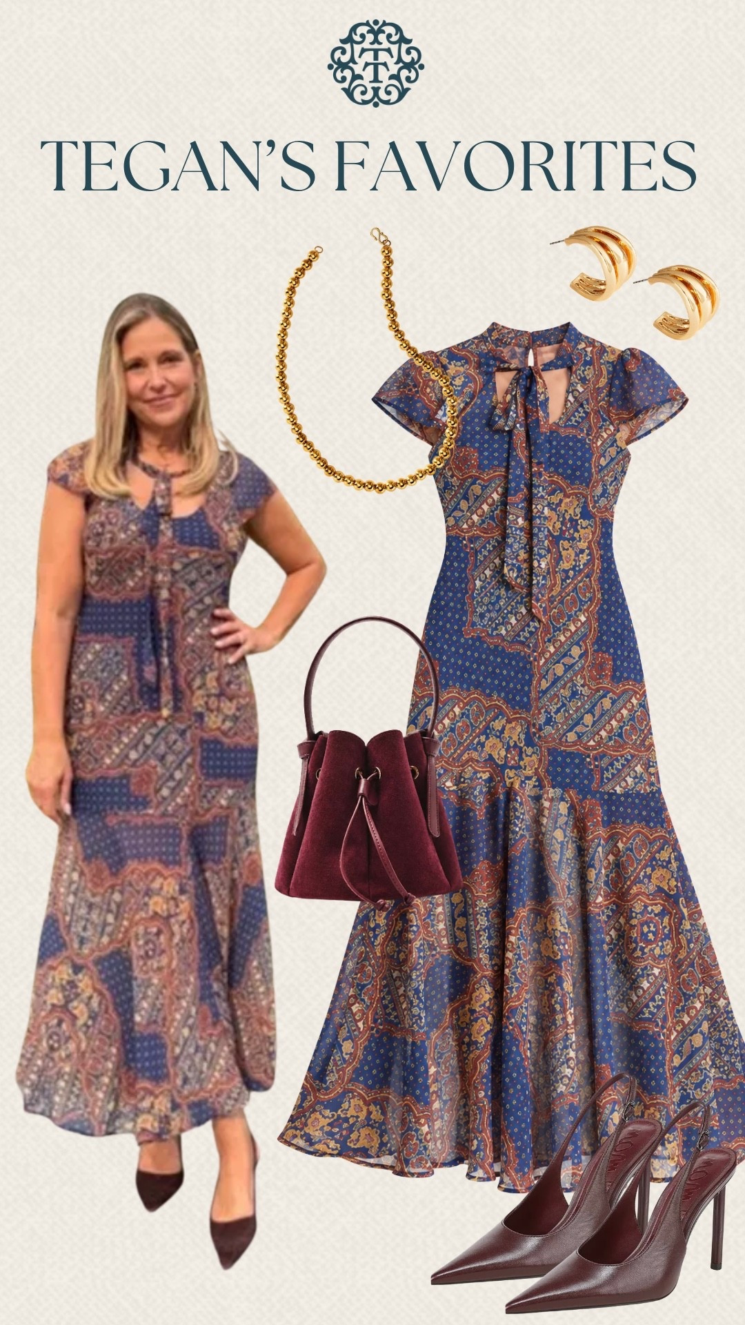 This paisley print dress from Macy’s is such a pretty choice for fall. The burgundy bag and heels add a rich touch, while the gold jewelry pulls the whole look together. We’d wear this one for a fall wedding, dinner out, or a special event.

#LTKSeasonal #LTKOver40 #LTKMidsize