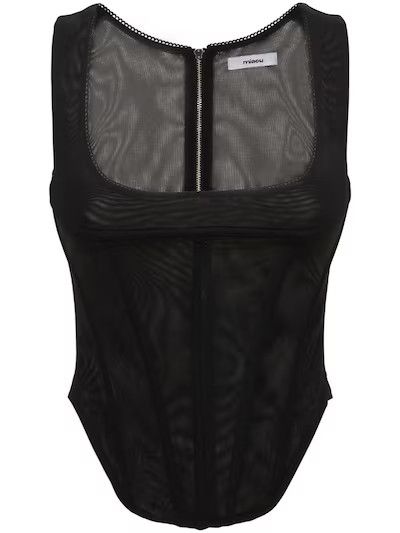 Miaou - Campbell stretch mesh corset top - Black | Luisaviaroma | Luisaviaroma