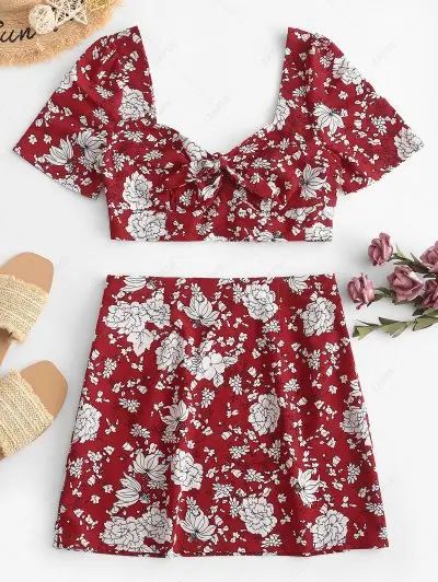 Two Piece Floral Print High Waist Mini Skirt Set | ZAFUL (Global)