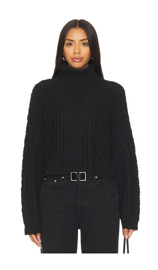 Cropped Cable Turtleneck Sweater in Black | Revolve Clothing (Global)