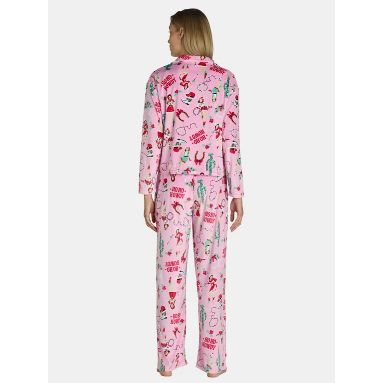 Holiday Time Women’s and Women’s Plus Velour Notch Collar Pajama Set, 2-Piece, Sizes XS-3X - ... | Walmart (US)