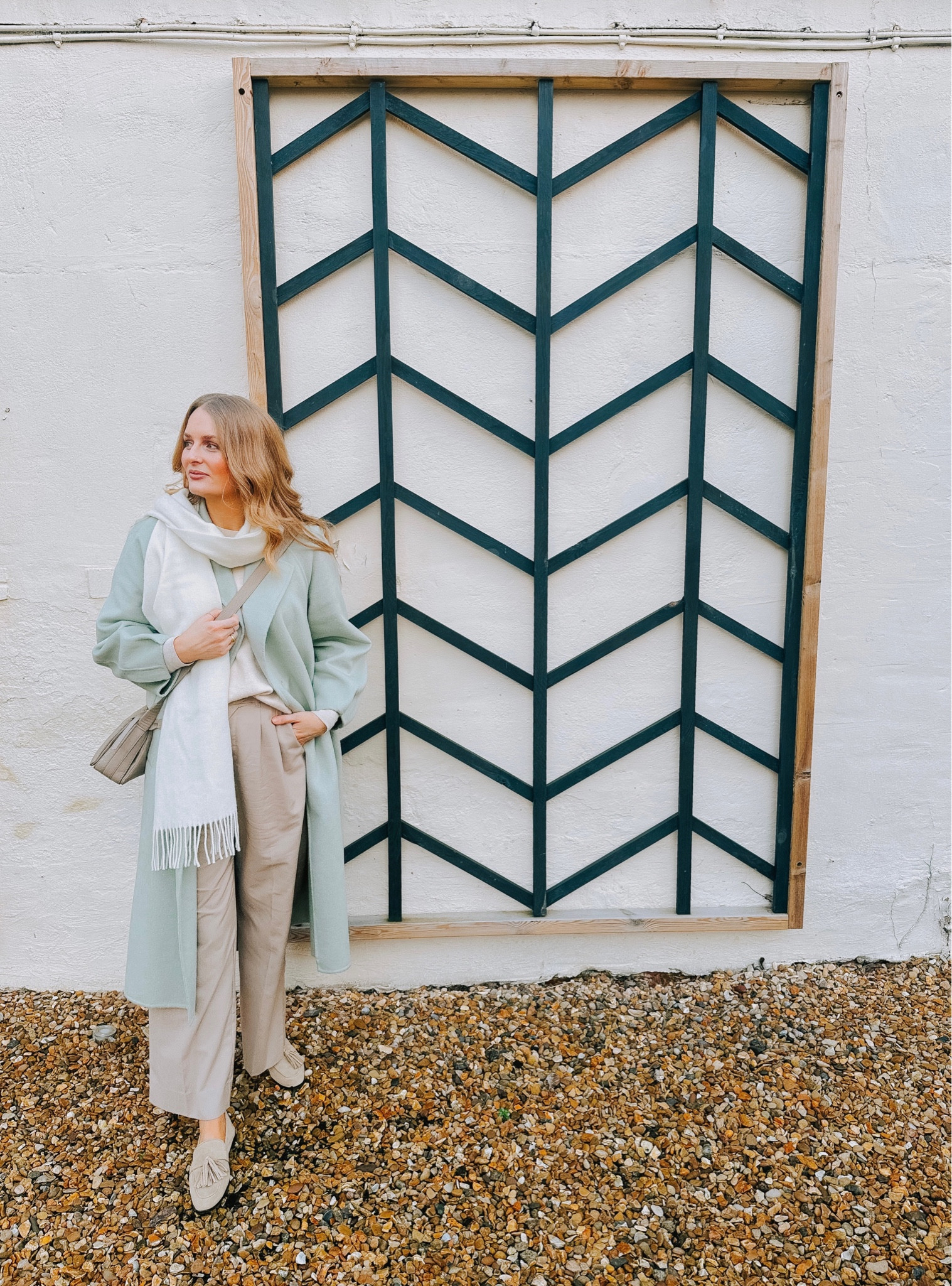 Transitional Spring outfit wide leg trouser wearing white cream scarf layering 

#LTKFind #LTKSeasonal #LTKeurope