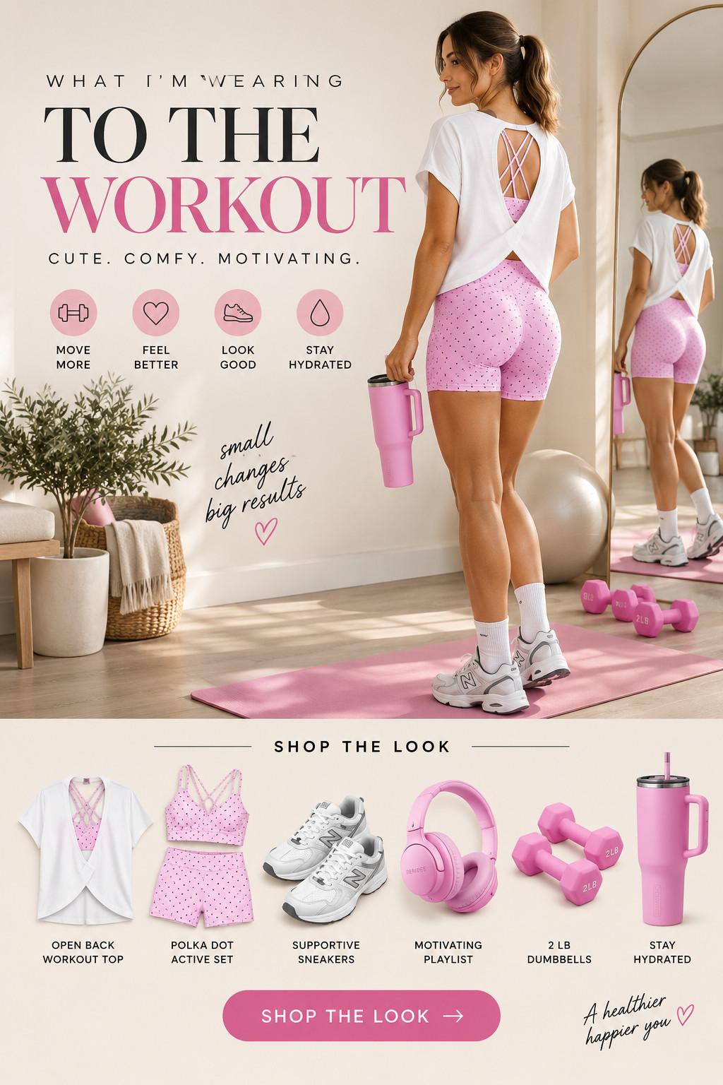 Cute workout outfit inspo 💕 This pink activewear set paired with a lightweight open-back workout top and neutral sneakers is perfect for Pilates, strength training or an everyday gym look. Comfy, functional and still cute!
 

 #LTKootd #LTKActive #LTKOver40