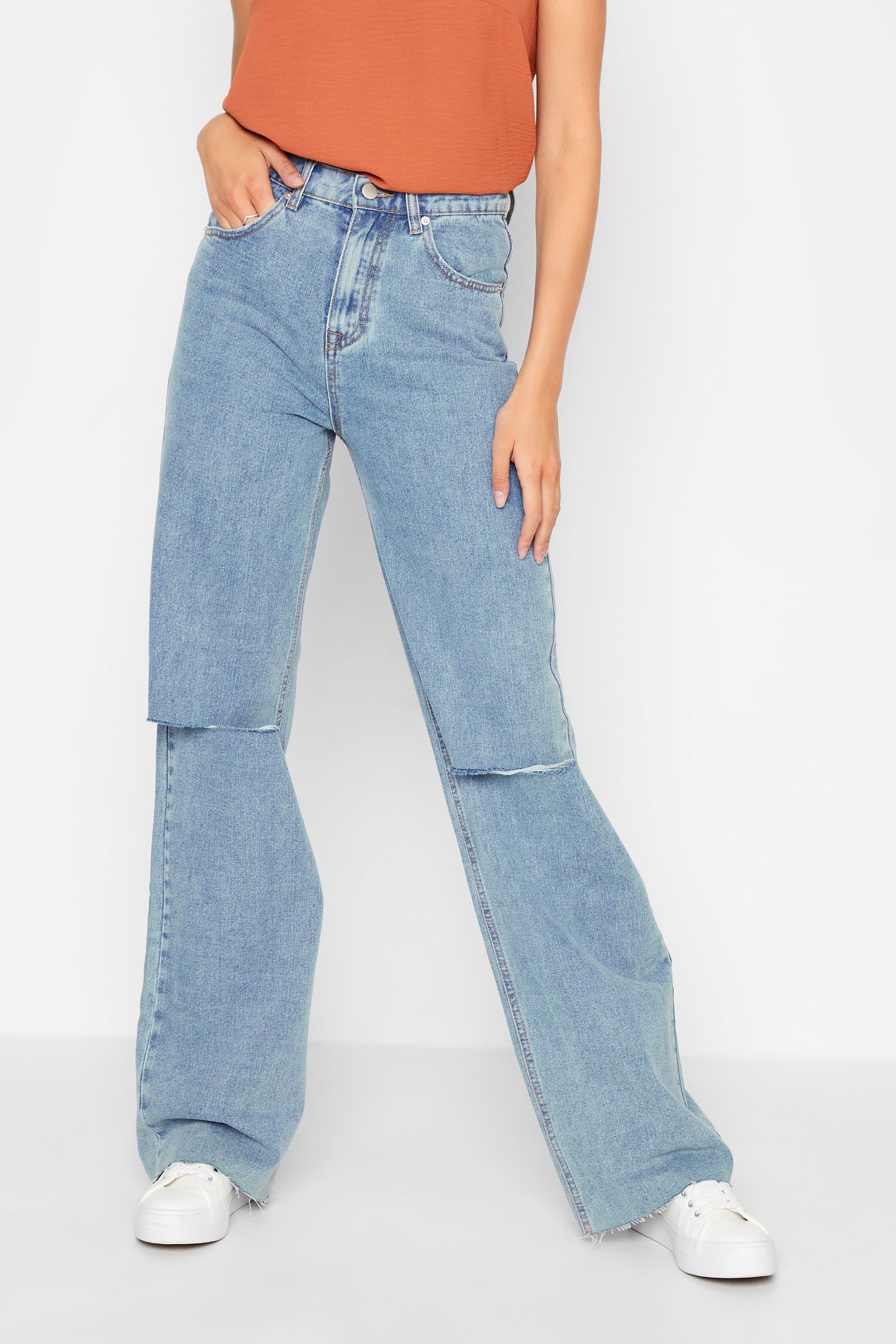LTS Tall Blue Ripped Knee High Rise Jeans | Long Tall Sally