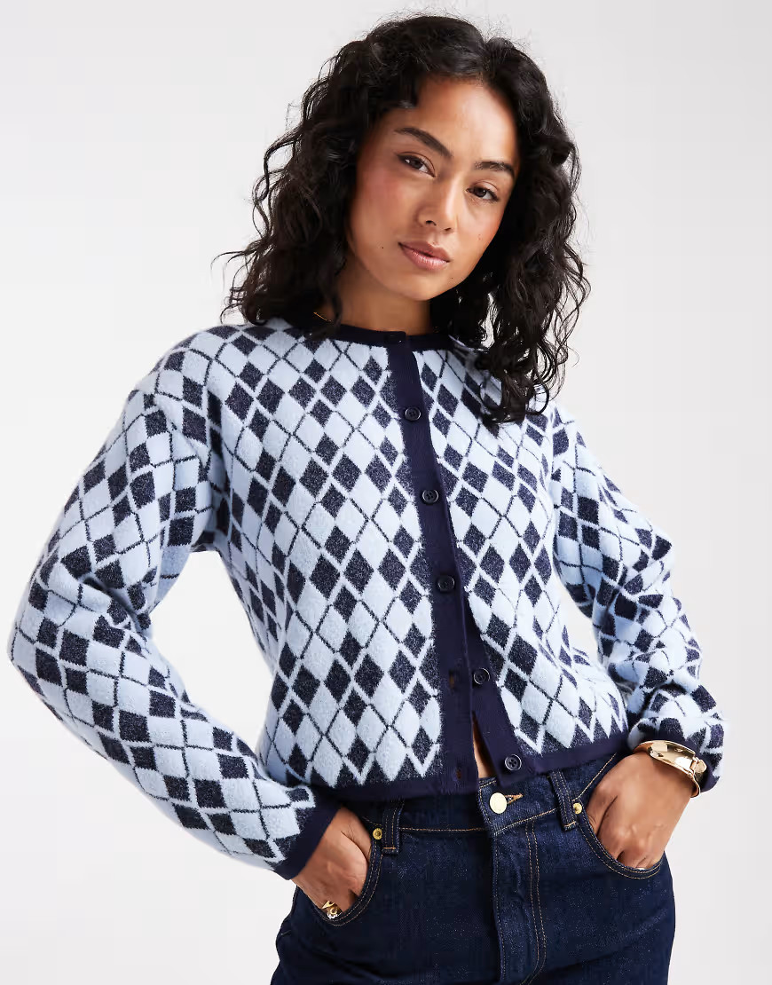ASOS DESIGN knitted argyle cardigan in multi colour | ASOS (Global)