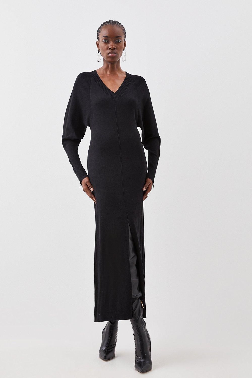 Viscose Blend Batwing Knitted Column Maxi Dress | Karen Millen US