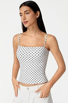 QINSEN Women's Double Lined Basic Tank Top Adjustable Spaghetti Straps Sleeveless Camisole Shirts | Amazon (US)