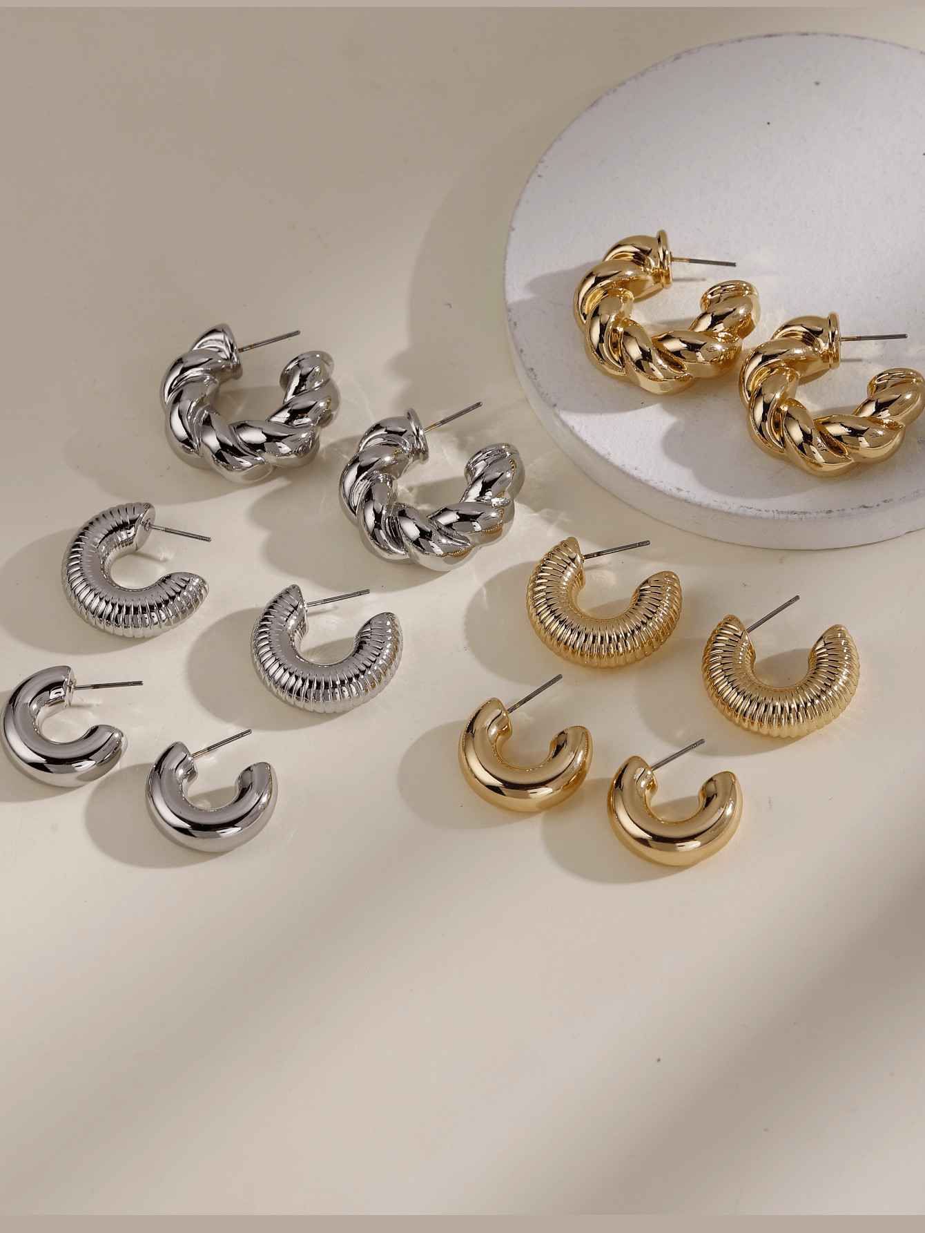 6pairs/set Simple Geometric C-shaped Acrylic Earrings For Women, Vintage Daily Wear | SHEIN