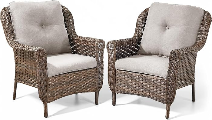 Patio Wicker Chairs Outdoor Furniture Chair - Set of 2 Outside All Weather Lawn Dining Brown Ratt... | Amazon (US)