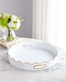 Eloise Tray Scalloped Tray White and Gold Tray | Horchow