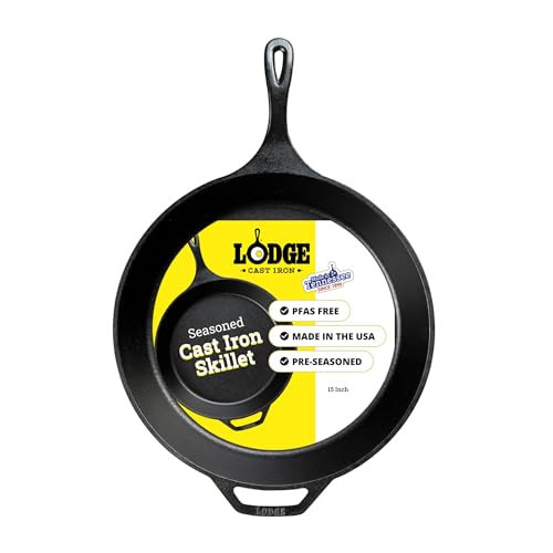 Lodge Seasoned Cast Iron Skillet 15 Inches - Frying Pan for the Stove, Grill or Campfire - Cooks Evenly - Features Easy-Grip Teardrop Handle - Non-Toxic, Nonstick & Long-Lasting | Amazon (US)