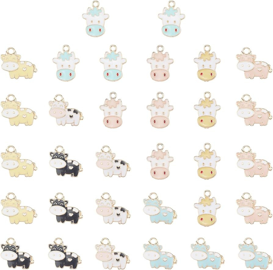 SUNNYCLUE 1 Box 32Pcs 2 Styles Cow Charms Enamel Animal Pendants Dairy Cow Head Shape Flatback Li... | Amazon (US)