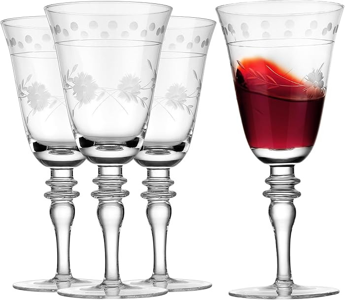 Royalrose Premium Delight Wine Glasses Set of 4, 14.2 oz – Hand-Blown with Etched Long Stem, Cl... | Amazon (US)