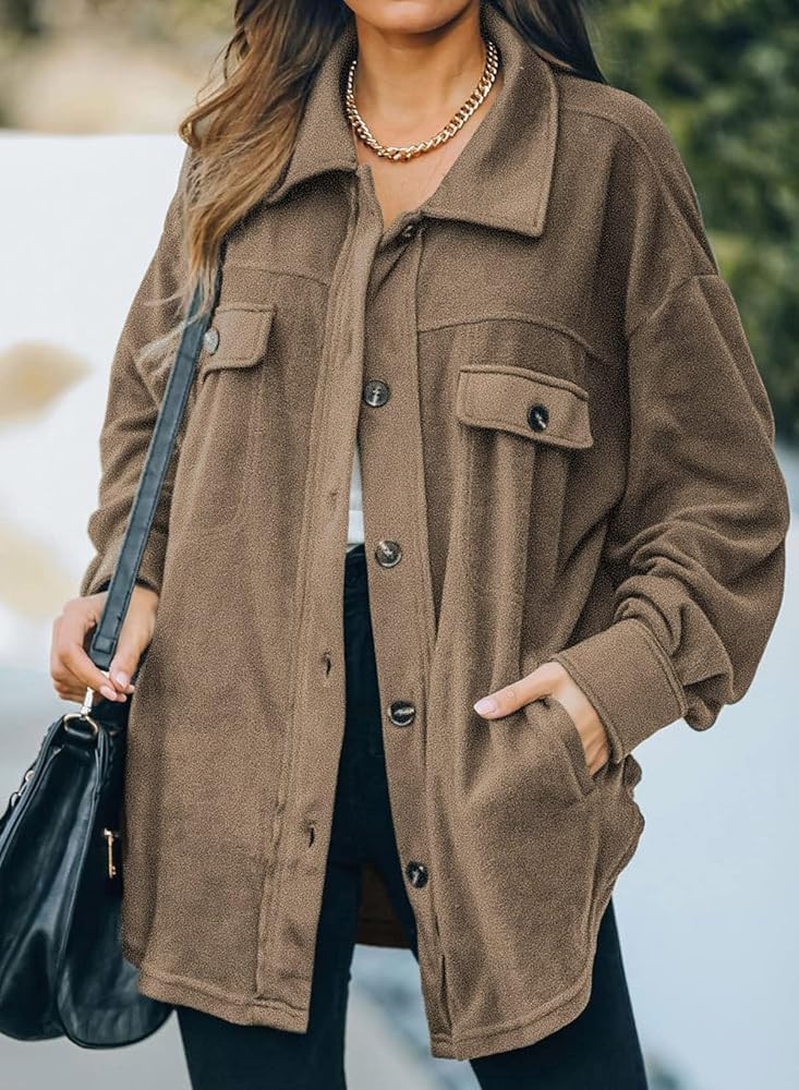Astylish Women Casual Coat Long Sleeve Shacket Shirts Jacket with Pockets | Amazon (US)