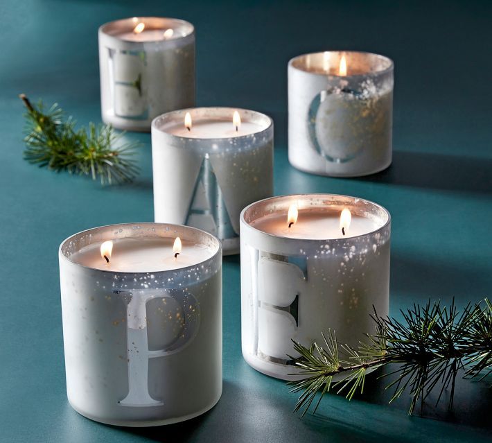 Alphabet Mercury Glass Scented Candles - Frosted Pine | Pottery Barn | Pottery Barn (US)